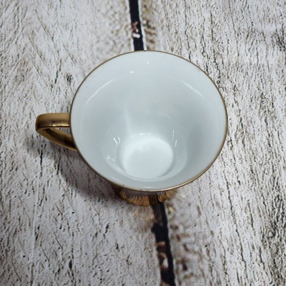 Vintage Tea Cup and Saucer Black, White, and Gold Leaf Design - Picture 5 of 8